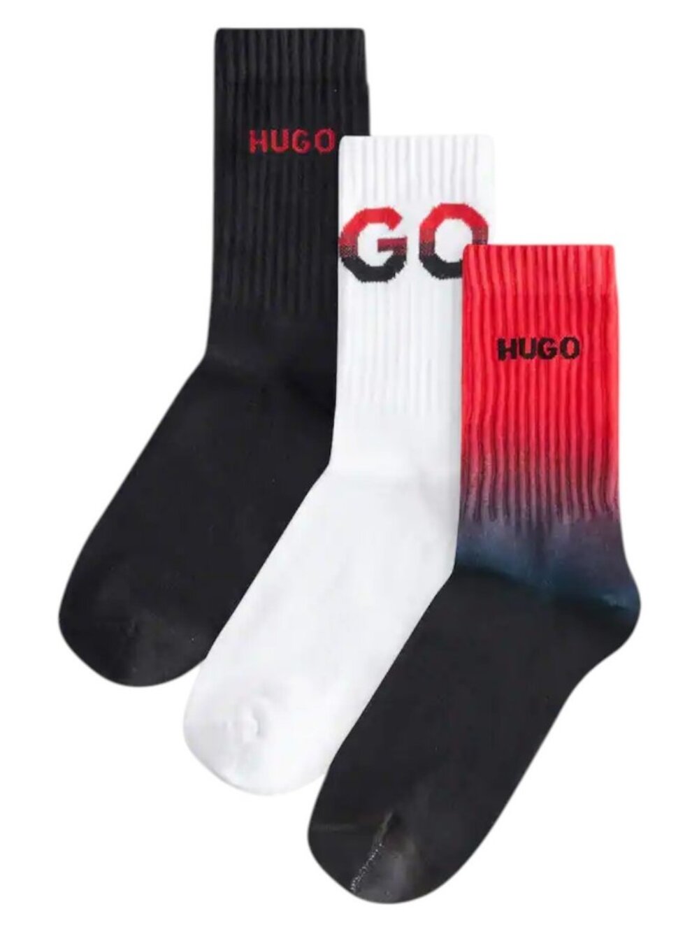 Hugo 3 Pack Bold Logo Ribbed Cotton Socks White Blue Men's US Size 7-13 EU 40-46